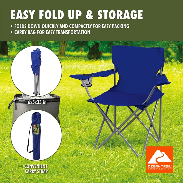 Alt view image 3 of 6 - Ozark Trail Quad Folding Camp Chair with Cup Holder, Royal Blue