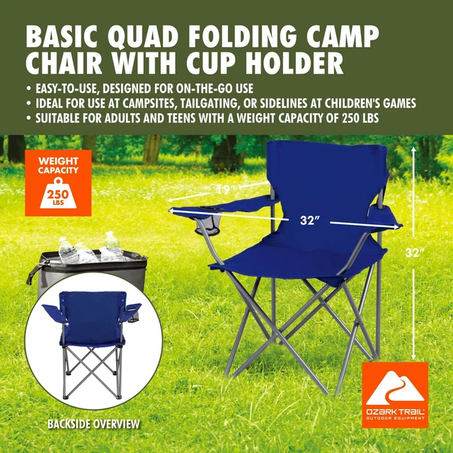 Alt view image 5 of 6 - Ozark Trail Quad Folding Camp Chair with Cup Holder, Royal Blue