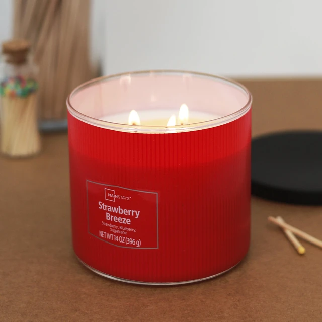 Alt view image 2 of 6 - Mainstays Textured Wrap Strawberry Breeze 3-Wick Candle 14OZ