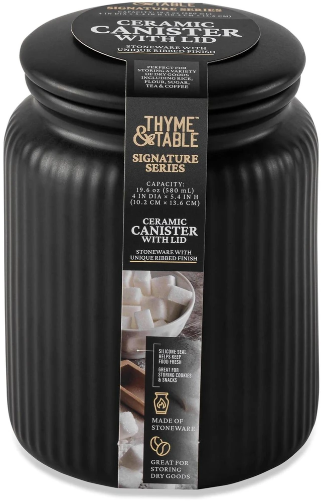 Alt view image 6 of 6 - Thyme & Table Small 580mL Ceramic Ribbed Kitchen Organization Jar, Black