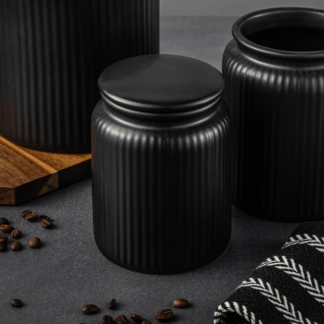 Alt view image 4 of 6 - Thyme & Table Small 580mL Ceramic Ribbed Kitchen Organization Jar, Black