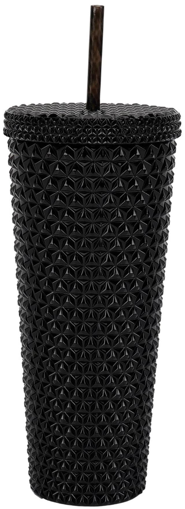 Main image of Mainstays 26-Ounce Plastic Double Wall Insulated Iridescent Textured Tumbler with Straw, Black