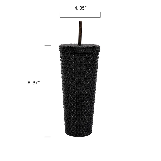 Alt view image 5 of 6 - Mainstays 26-Ounce Plastic Double Wall Insulated Iridescent Textured Tumbler with Straw, Black