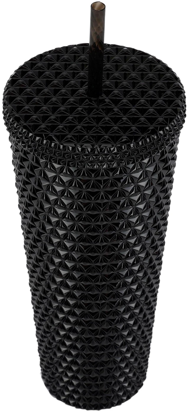 Alt view image 2 of 6 - Mainstays 26-Ounce Plastic Double Wall Insulated Iridescent Textured Tumbler with Straw, Black