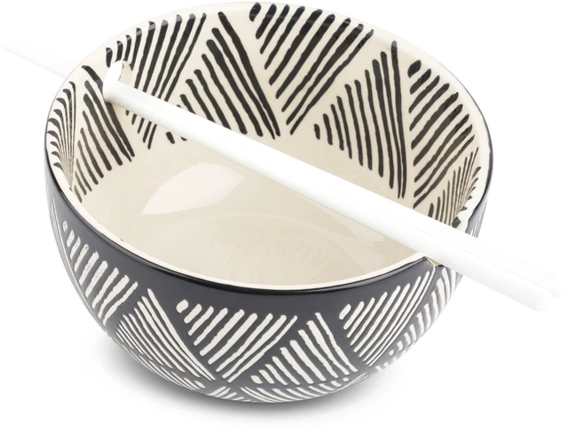 Main image of Thyme & Table Triangle Stoneware Ramen Noodle Bowl, Black, 20 oz, with Gold Chopsticks