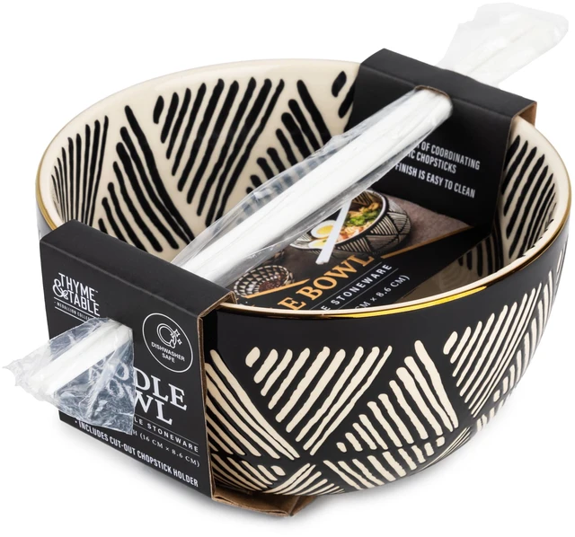 Alt view image 3 of 5 - Thyme & Table Triangle Stoneware Ramen Noodle Bowl, Black, 20 oz, with Gold Chopsticks