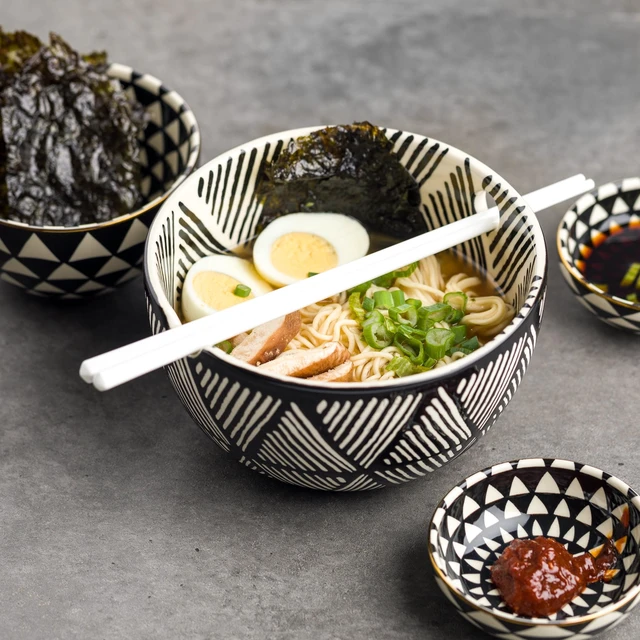 Alt view image 5 of 5 - Thyme & Table Triangle Stoneware Ramen Noodle Bowl, Black, 20 oz, with Gold Chopsticks