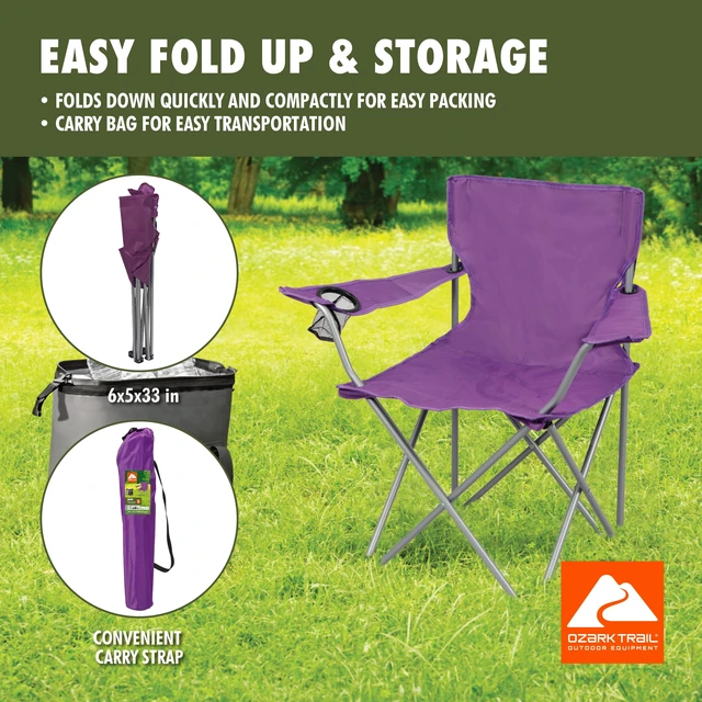 Alt view image 6 of 6 - Ozark Trail Quad Folding Camp Chair with Cup Holder, Purple