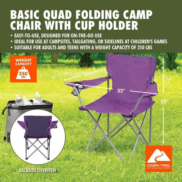 Alt view image 5 of 6 - Ozark Trail Quad Folding Camp Chair with Cup Holder, Purple