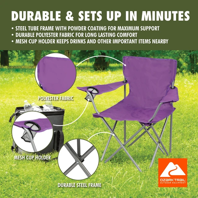 Alt view image 3 of 6 - Ozark Trail Quad Folding Camp Chair with Cup Holder, Purple