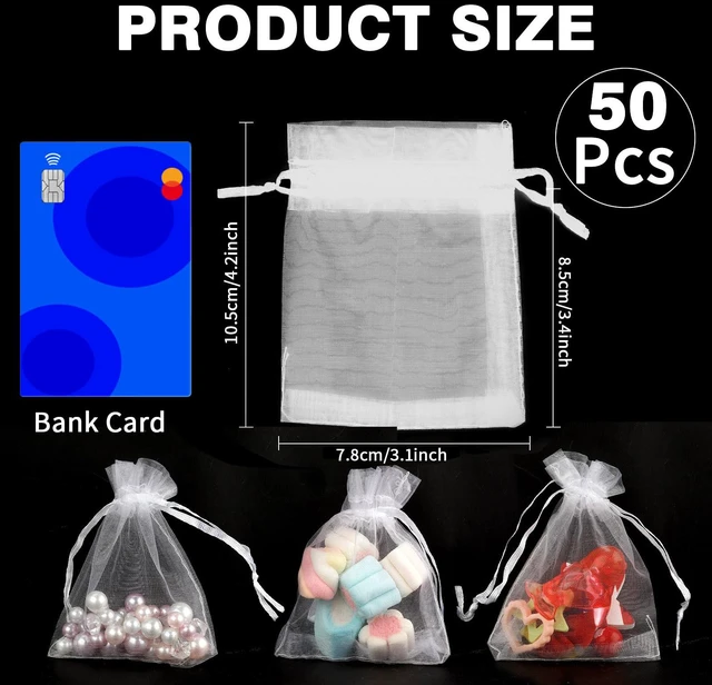 Alt view image 5 of 6 - Organza Bags, White Organza Bags, 50Pcs, Sheer Organzas Bag 3 x 4 inch, Jewelry Gift Bags, Party Favor Bags with Drawstring, Mesh Gift Pouches Mini Candy Pouch for Wedding Christmas Party