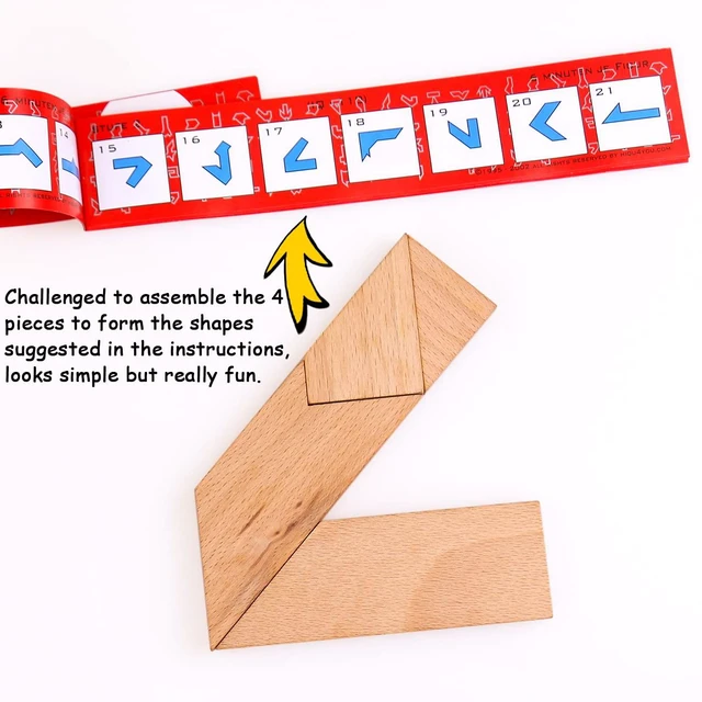 Alt view image 3 of 6 - KINGOU Wood T Shape Puzzle, 4 Pieces Brain Teaser Toy for Kids & Adults, Advanced Level, Great Gift & Party Favor, Includes Paper Instructions