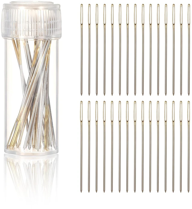 Main image of 30Pcs Cross Stitch Needles, Embroidery Needles Blunt Golden Color Large Eyes Supplies Stainless Steel Hand Sewing Needle with Transparent Box for Cross Stitching (1.5inch)