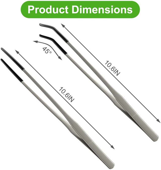 Alt view image 3 of 6 - 2 Pcs Extra Long Stainless Steel Reptile Feeding Tongs 10.6 IN with Soft Rubber Tip Straight & Curved Tweezers for Bearded Dragon, Tank Accessories, Lizards, Terrarium, Aquarium, Leopard Gecko