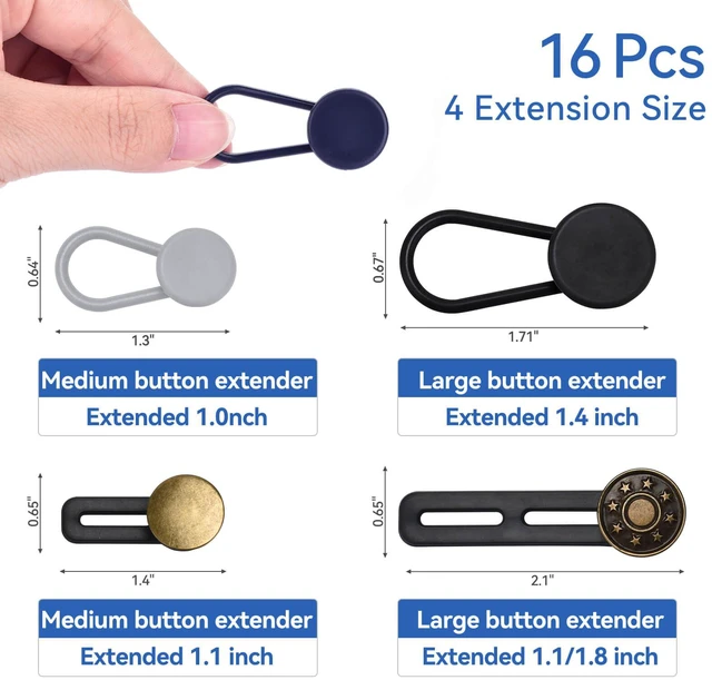 Alt view image 2 of 7 - 16 PCS Button Extenders for Jeans, Waist Adjuster for Pants, Jeans Button Extender, Waistband Extension 1-1.8 Inches, Invisible Extenders Set Fit Casual/Suit Pants, Short Skirts, Maternity