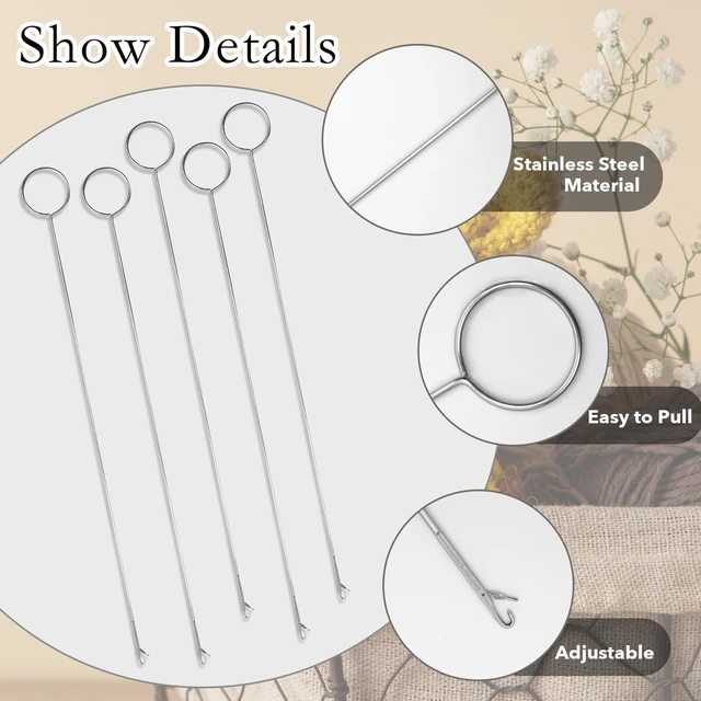 Alt view image 7 of 7 - Haikole 10.4 Inch Loop Turner Tool for Silicone Beads 5PCS Loop Turners Sewing Tool,Sewing Loop Turner Hook for Fabric Belts Strips Tube Straps DIY Accessories (Silver 5pcs)