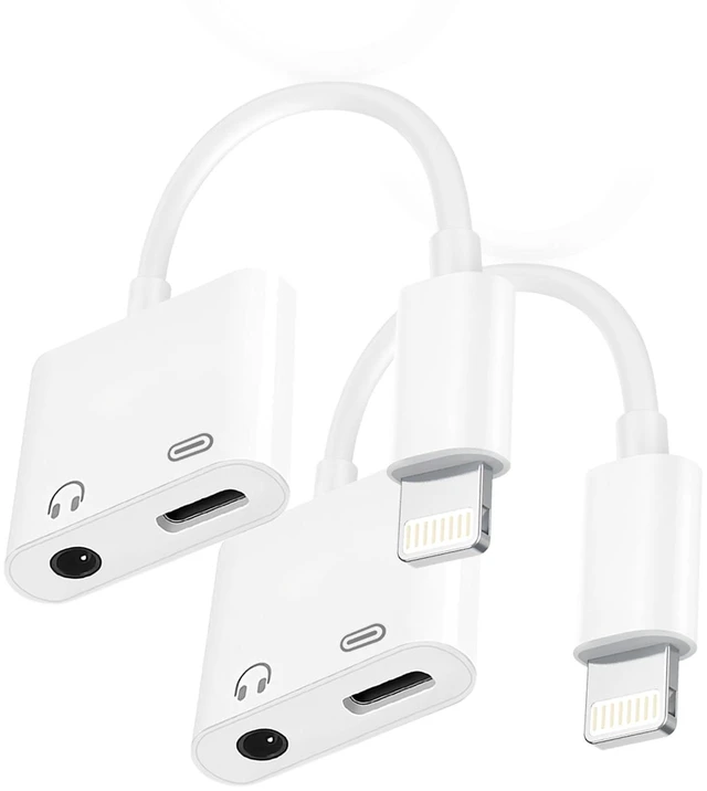 Main image of Lightning to 3.5mm Headphone Jack Adapter, Apple MFi Certified 2-in-1 Charger & Audio Dongle for iPhone 14/13/12/11/XS/XR, Charge & Listen,DAC Chip,Hi-Fi Sound,for Car Aux, Home, Travel (2, White)