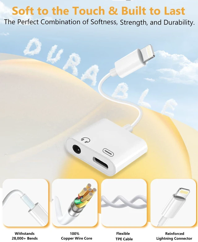 Alt view image 4 of 7 - Lightning to 3.5mm Headphone Jack Adapter, Apple MFi Certified 2-in-1 Charger & Audio Dongle for iPhone 14/13/12/11/XS/XR, Charge & Listen,DAC Chip,Hi-Fi Sound,for Car Aux, Home, Travel (2, White)