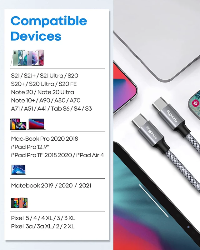 Alt view image 3 of 6 - etguuds USB C to USB C Cable 2ft, 2-Pack 60W C to C Cable Fast Charging