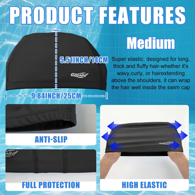Alt view image 7 of 7 - High Elasticity Fabric Swim Cap - One Size Fits Women, Girls, Men & Kids, Breathable, Keeps Hair Clean for Long & Short Hair