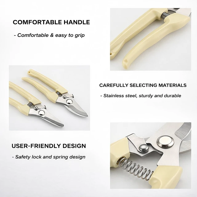 Alt view image 5 of 7 - Pruning Shears,Ahoooot 2Pcs Pruning Shears for Gardening,Professional Garden Shears for Flowers, Bonsai and Fruits Picking (1pc Straight & 1pc Curved)