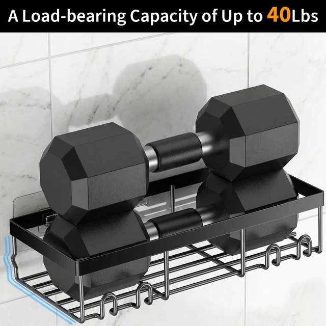 Alt view image 5 of 6 - Moforoco Shower Caddy Shelf Organizer Rack, Self Adhesive Black Bathroom Shelves Basket, Home Farmhouse Wall Inside Organization and Storage Decor Rv Accessories, First Camper Apartment Essentials