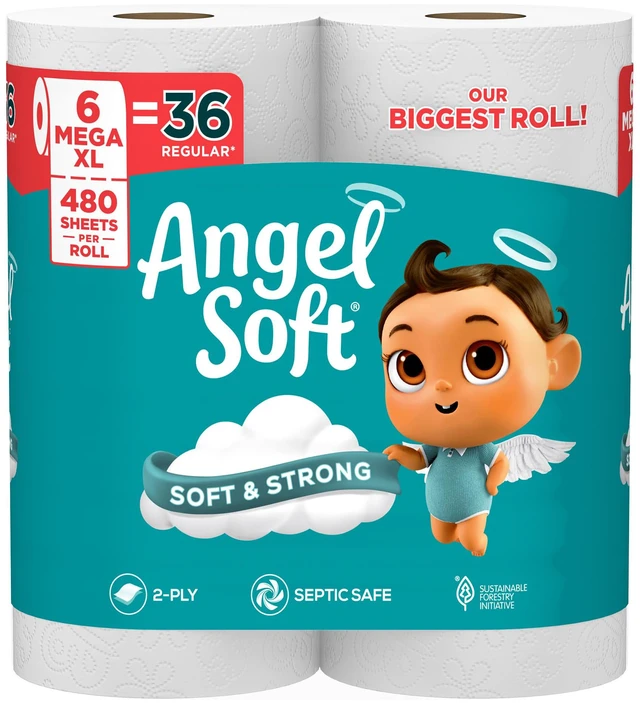 Main image of Angel Soft Toilet Paper Tissues, 6 Super Mega Rolls = 36 Regular Rolls