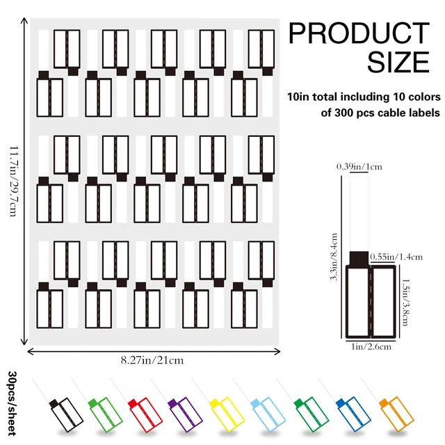 Alt view image 2 of 7 - Cable Labels,300 PCS Waterproof Cable Tags in 10 Colors,Wire Labels for Management,Cord Label Can Write On,Self Adhesive Wire Label Printable for Laser Printer and Handwriting