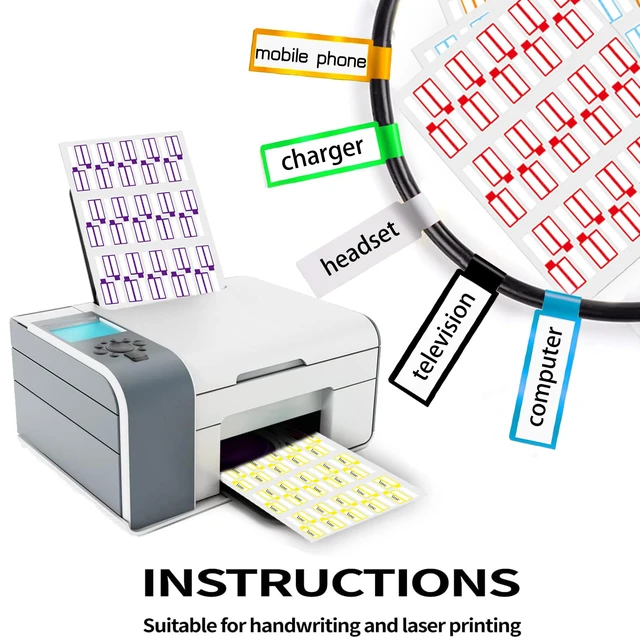 Alt view image 3 of 7 - Cable Labels,300 PCS Waterproof Cable Tags in 10 Colors,Wire Labels for Management,Cord Label Can Write On,Self Adhesive Wire Label Printable for Laser Printer and Handwriting