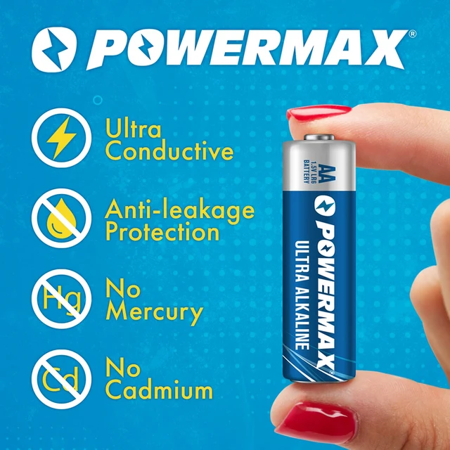 Alt view image 2 of 6 - Powermax AA Alkaline Batteries 12-Pack, Double A, Long Lasting Power, 1.5V, Leak Resistant, 10-Year Shelf Life, Reclosable Packaging for Home and Office