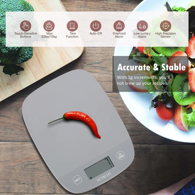 Alt view image 2 of 6 - NUTRI FIT 11lb Food Scale Kitchen Scales Digital Weight Grams & Ounces Grey