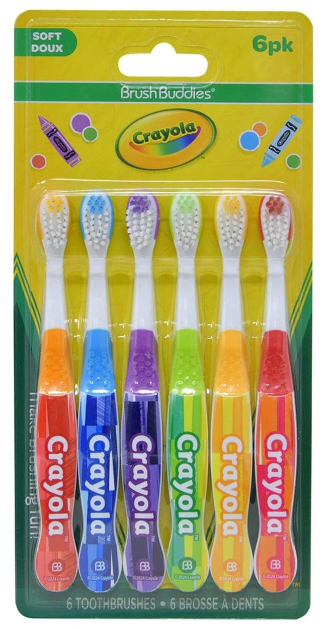 Main image of Brush Buddies Crayola Kids Toothbrush Set 6 Pack Soft Bristle Toddler Toothbrush Ages 2+ Small Head Easy Grip Handle Colorful Design Children Toothbrushes Kids Oral Care Daily Use Home Travel Set