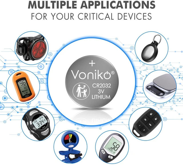 Alt view image 3 of 6 - Voniko CR2032 3V Lithium Batteries 6 Pack for Child Safety, Compatible with AirTag, Key Fobs, Thermometers, Scales 7 Years Shelf Life