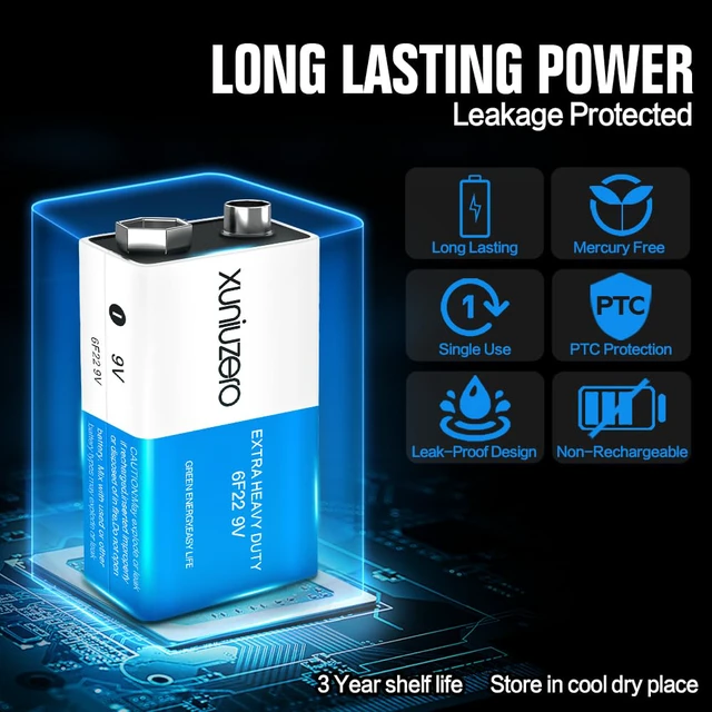 Alt view image 5 of 6 - 9V Batteries 6F22 Square Battery (4 Pack) for Smoke Detector Alarm System, Wireless doorbell, Electronics Long-Lasting