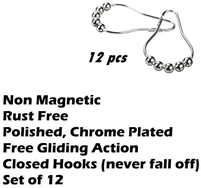 Alt view image 4 of 6 - Uigos Premium Shower Curtain Rings Set of 12, Rust-Resistant Stainless Steel Hooks with Smooth Glide Roller Balls, Heavy-Duty Secure Closing, Chrome