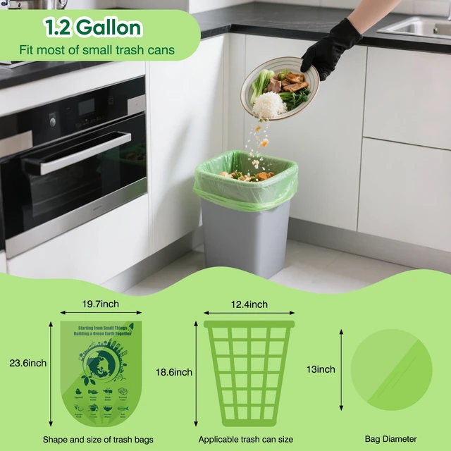 Alt view image 3 of 7 - Small Trash Bags 4 Gallon: 120 Count Small Garbage bags, Compost Waste Bag Strong Trash Can Liners Unscented for Bathroom Kitchen Bedroom Office Green