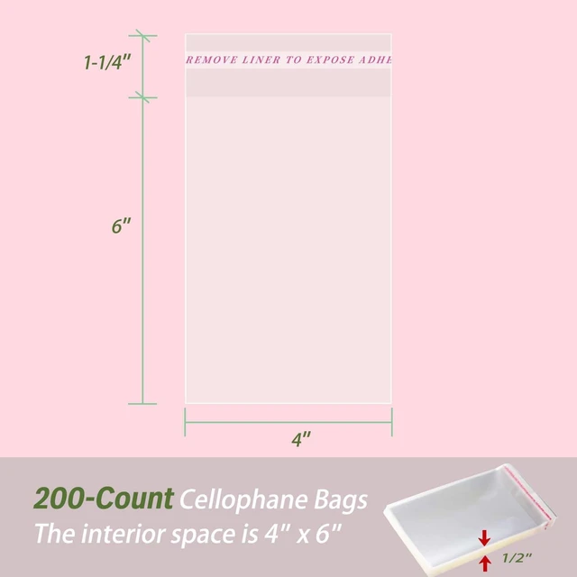 Alt view image 4 of 6 - Yeaban 4"x6" Clear Self-Sealing Cellophane Bags,200-Count