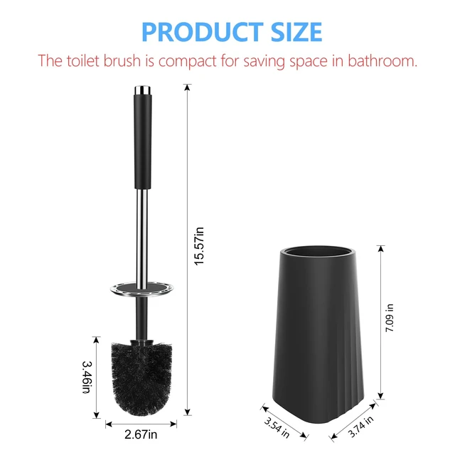 Alt view image 5 of 6 - SetSail Toilet Brush, Compact Size Toilet Bowl Brush and Holder Toilet Brushes for Bathroom with Stainless Steel Handle Toilet Cleaner Brush with Durable Scrubbing Bristles, Splash-Proof
