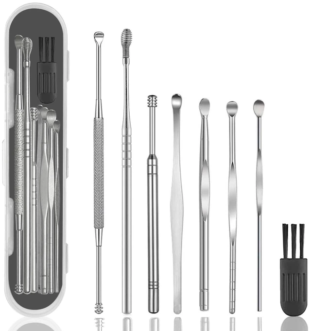 Main image of 8 Pcs Ear Wax Removal Kit,Professional Double-Headed Ear Pick Earwax Removal Tools,316L Stainless Steel Ear Cleaner Curette with Cleaning Brush and Storage Box,Suit for Kid Adult(Silver)