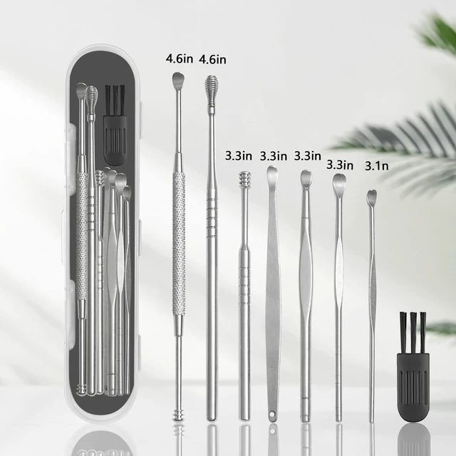 Alt view image 6 of 6 - 8 Pcs Ear Wax Removal Kit,Professional Double-Headed Ear Pick Earwax Removal Tools,316L Stainless Steel Ear Cleaner Curette with Cleaning Brush and Storage Box,Suit for Kid Adult(Silver)