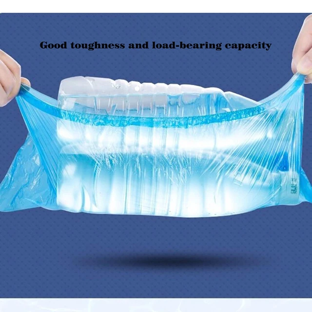Alt view image 3 of 5 - 100PCS (50Pairs) Disposable Shoe Covers Waterproof Non-Slip Durable Boot Covers for Indoors Cleaning Real Estate Travel Construction Workplaces Plastic Disposable Shoe Covers for Men and Women (Blue)