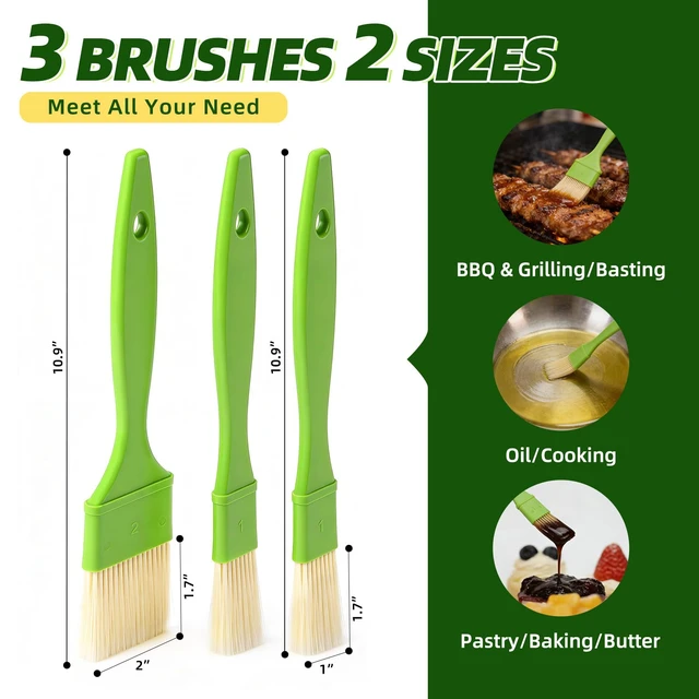 Alt view image 4 of 7 - 3 Pcs Pastry Brush Set, 1/1/2 inch Bristle Basting Brushes for Cooking, Heat Resistant, Kitchen Brush for Oil, BBQ Grill, Butter Sauce, Baking, with Hang Hole Design Green