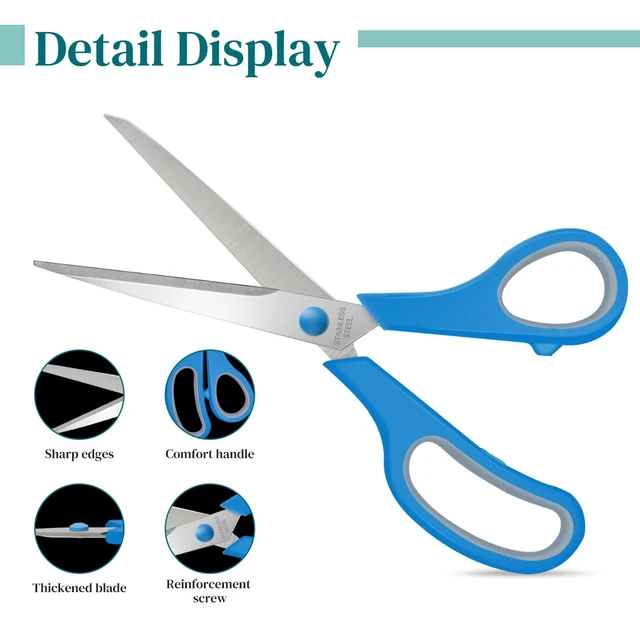 Alt view image 5 of 6 - 3 Packs 8" Sewing Craft Scissors Bulk,Multipurpose Heavy Duty Sharp Paper Scissors,All Purpose Stainless Steel Scissors for Home Office Student Teacher Supplies