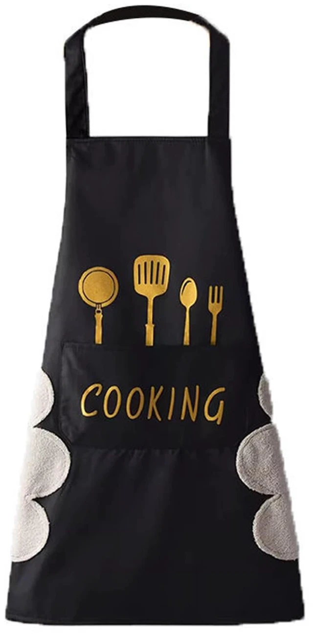 Main image of Kitchen Apron with Hand Wipe,Water-drop Resistant with 2 Pockets Cooking Bib Aprons for Women Men Chef