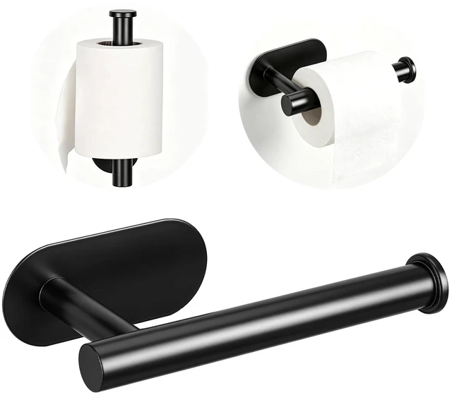 Main image of Toilet Paper Holder, Black Stainless Steel, Self-Adhesive No Drilling