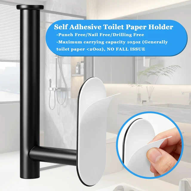 Alt view image 4 of 7 - Toilet Paper Holder, Black Stainless Steel, Self-Adhesive No Drilling