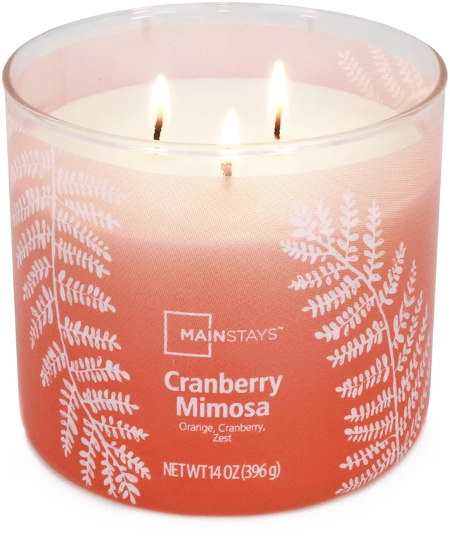 Main image of Mainstays 3-Wick Ombre Wrap Cranberry Mimosa Candle, 14 Ounce