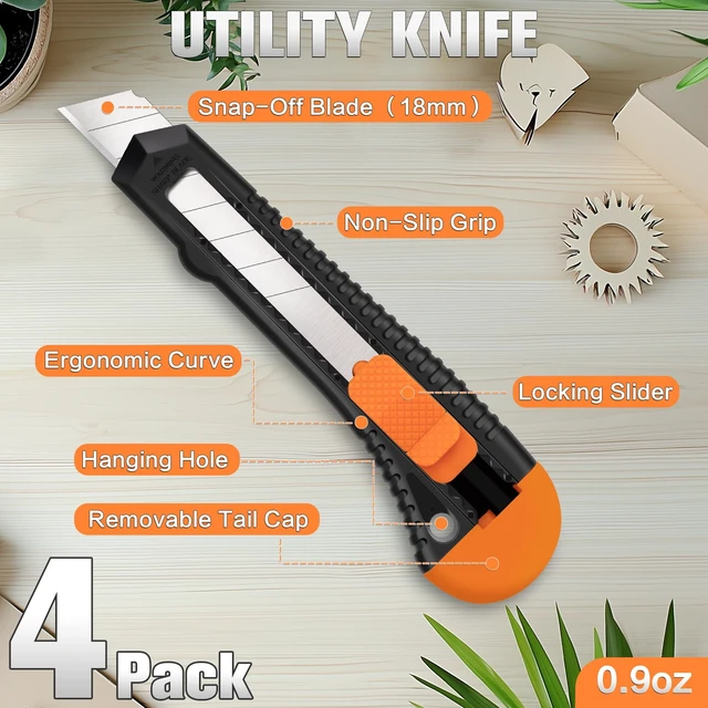 Alt view image 2 of 6 - 4 Pack Retractable Box Cutter, 18mm Utility Knife, Razor Knife