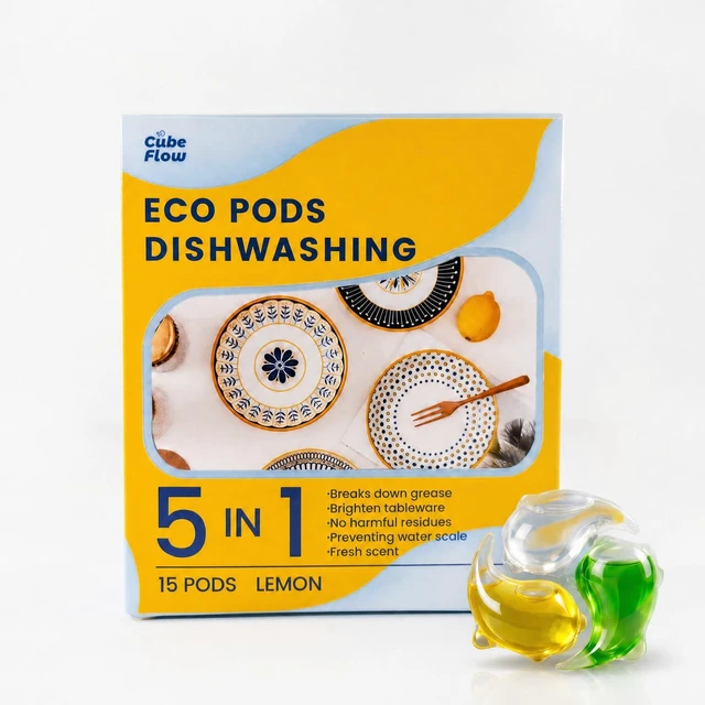 Main image of ECO Dishwasher Pods 15 Count, Plant-Based Dishwasher Detergent with Glycerin & Enzymes (Protease, Amylase) for Powerful Cleaning, No Pre-Rinse, Fights 24-Hour Dried On Fo