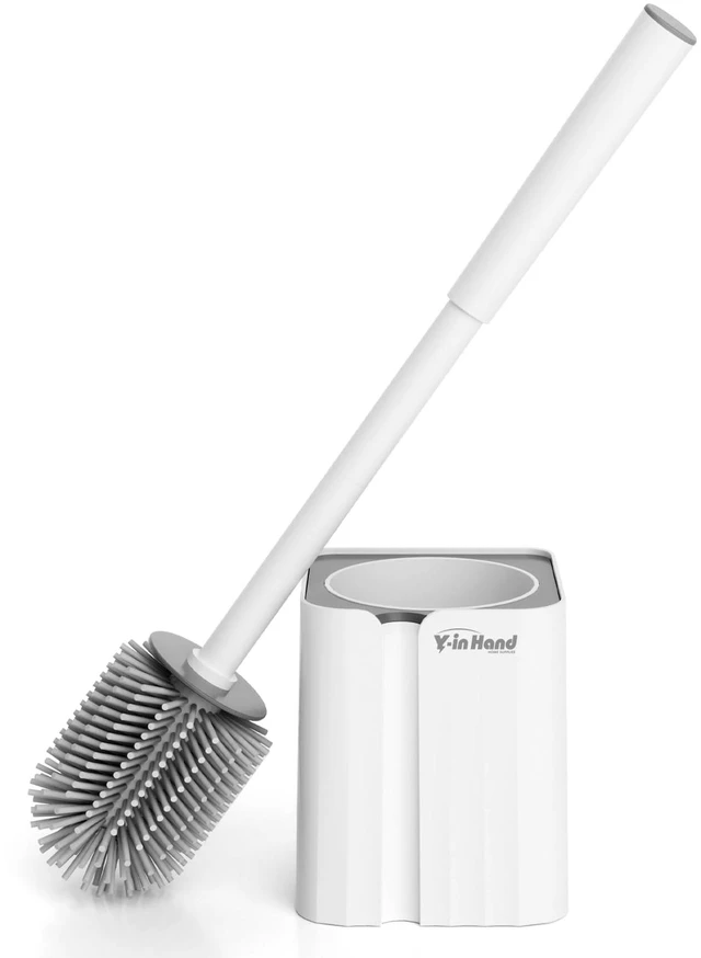 Main image of Silicone Toilet Brush and Holder Set, Compact Size for RV, Wall Mountable, Drip-Proof, Deep Cleaning, Bathroom Accessories, White
